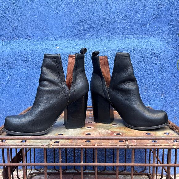 jeffrey campbell black leather block heel ankle bootie - Picture 1 of 11